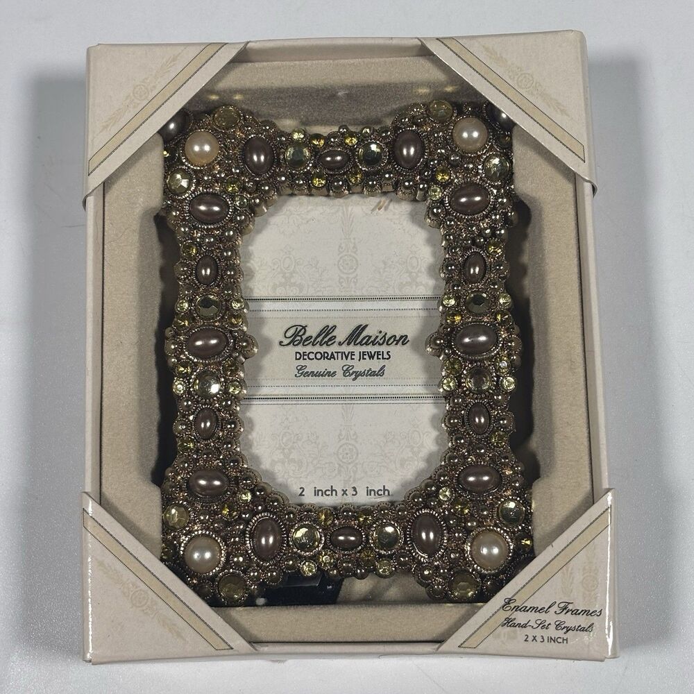 NEW Belle Maison Picture Frame Decorative Jewels Genuine Crystals 2" X 3" Decor